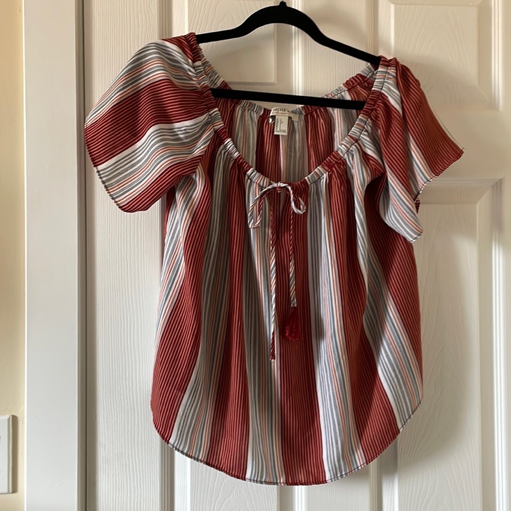 Forever 21 striped boho crepe blouse off shoulder